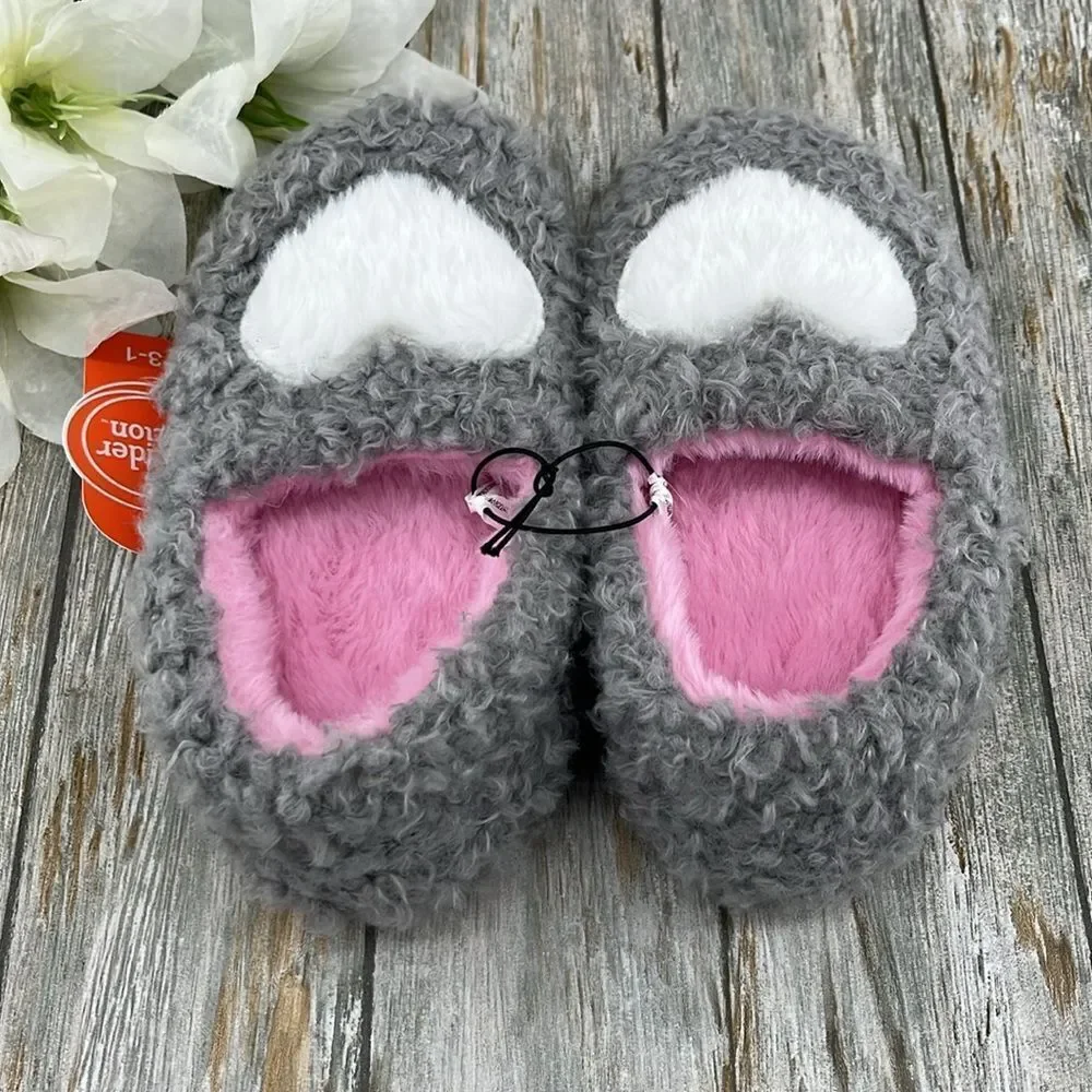 Little Girls Sherpa Faux Fur Fuzzy Heart Slippers Shoes Size 13/1